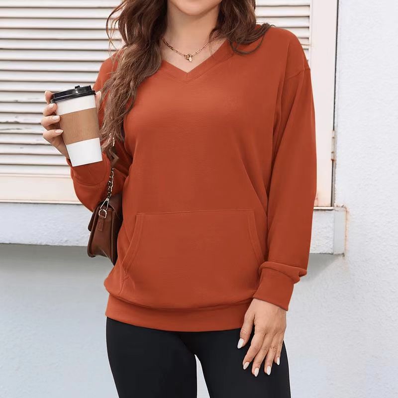 Women's Hoodless V-neckHoliday HaulSweatshirt With Kangaroo Pocket FleeceLongsleeve Oversized Casual Style Shirt