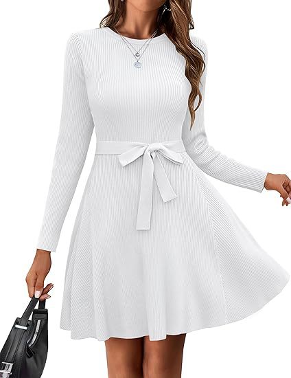 2025 Women's Autumn/Winter Casual French Retro Fitted Ribbed Dress with Belt